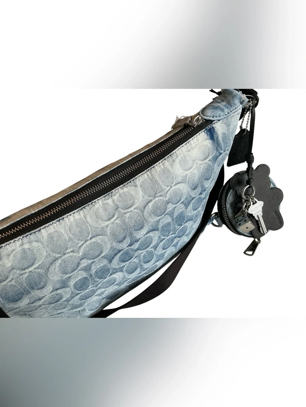 Coach Small Finn Signature Denim Crossbody Pouch Charms CDY53 NWT
